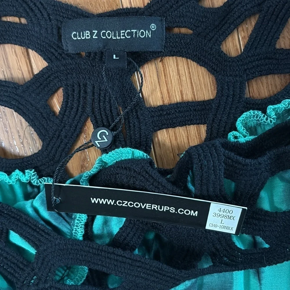Club Z Collection Turquoise Tie Dye Crochet Maxi Swim Cover Up Dress NWT L